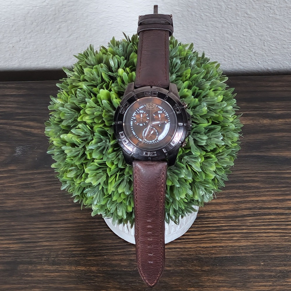 Y2K Marc Ecko UNLTD Watch E16503G2 Chocolate Brown Leather Stainless Steel Logo